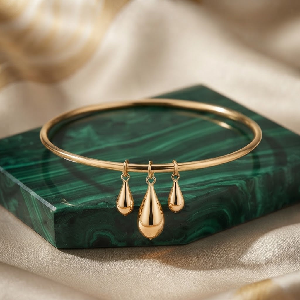 Gold Teardrop Charm Bangle Bracelet
