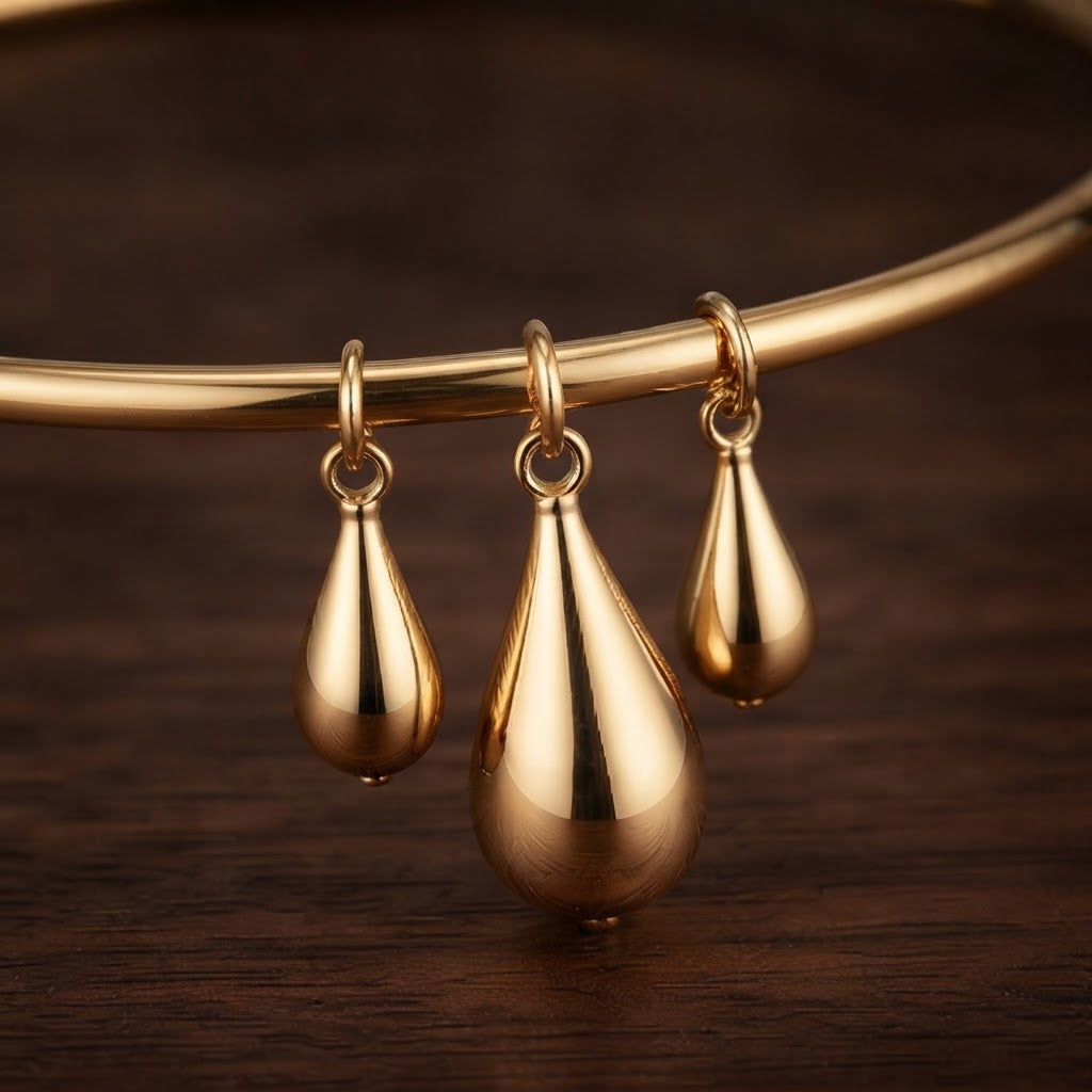 Gold Teardrop Charm Bangle Bracelet