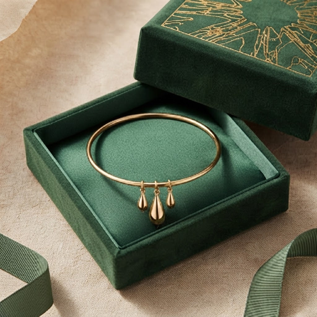 Gold Teardrop Charm Bangle Bracelet