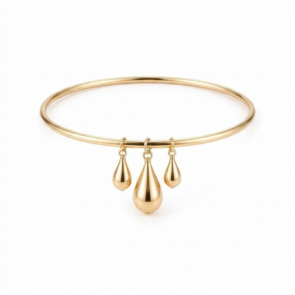 Gold Teardrop Charm Bangle Bracelet