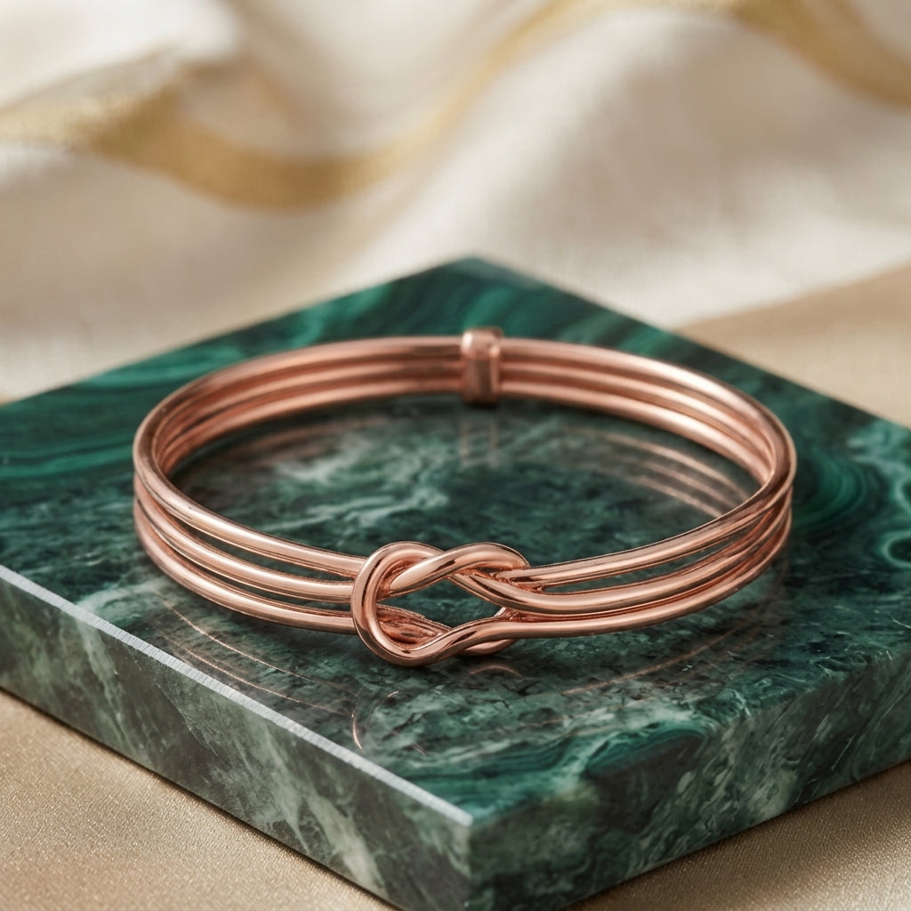 Rose Gold Triple Layer Knot Bangle Bracelet