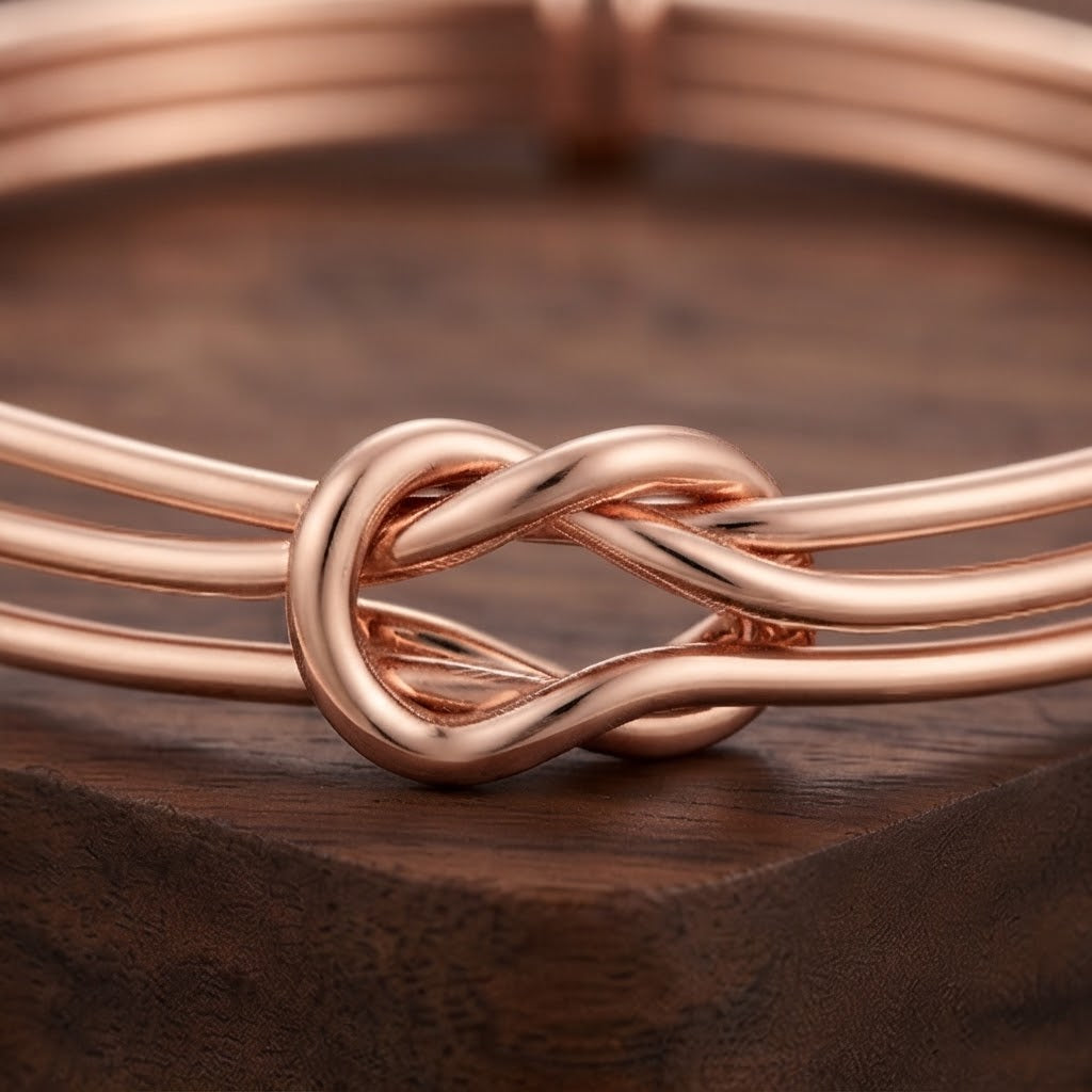 Rose Gold Triple Layer Knot Bangle Bracelet