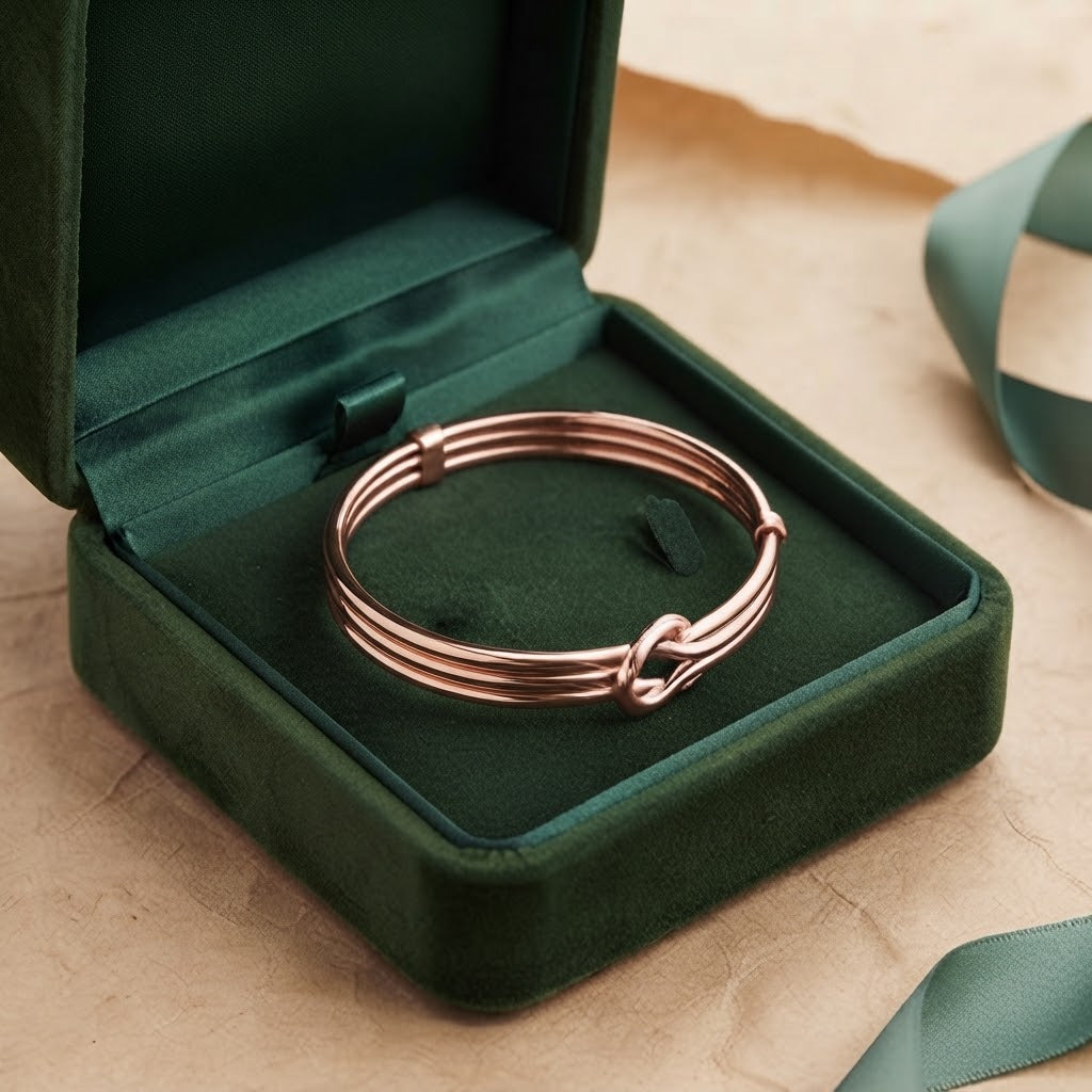 Rose Gold Triple Layer Knot Bangle Bracelet