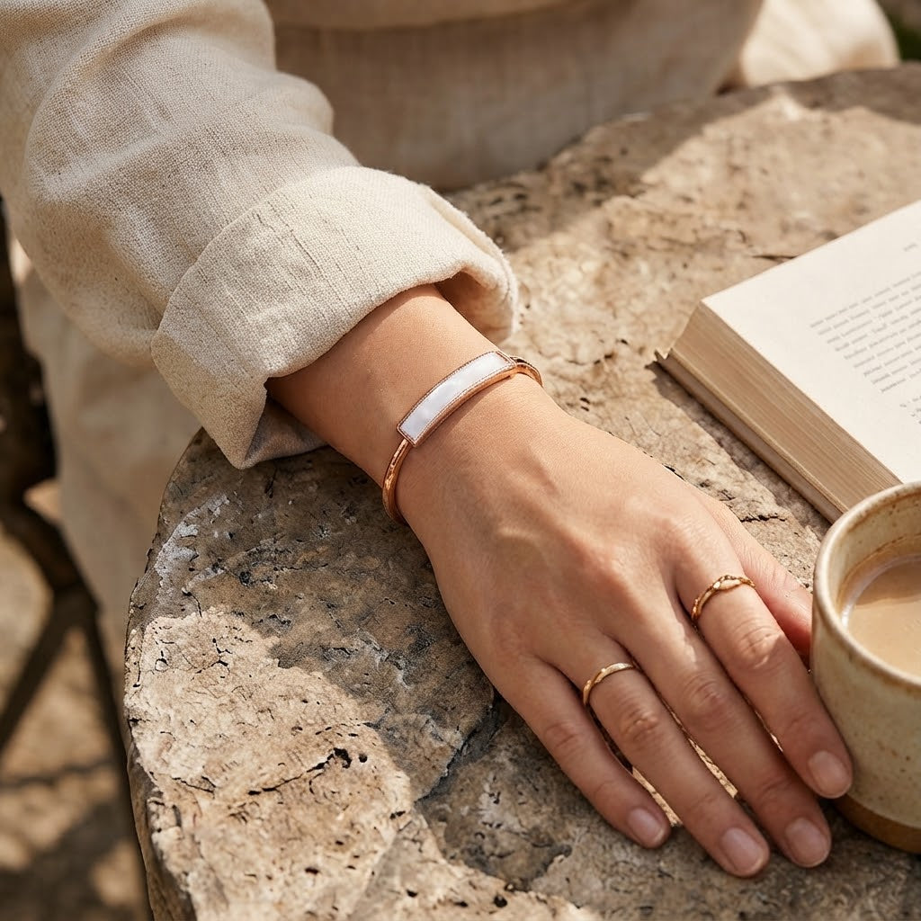 Mother of Pearl Minimalist Open Cuff Bracelet