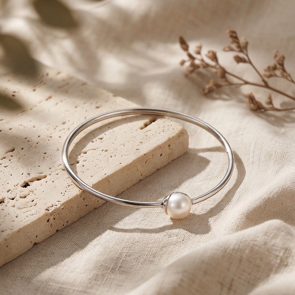 Minimal Pearl Accent Cuff Bracelet