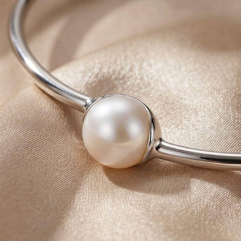 Minimal Pearl Accent Cuff Bracelet