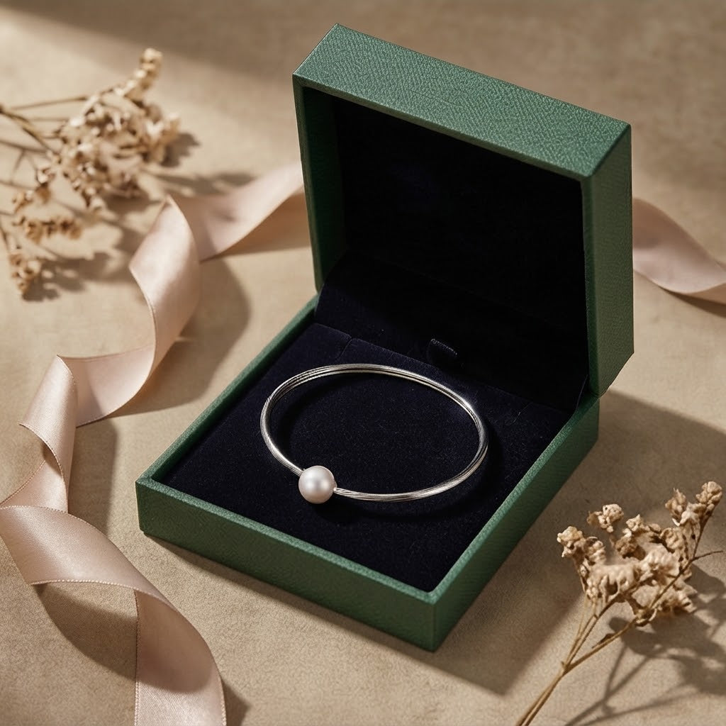 Minimal Pearl Accent Cuff Bracelet