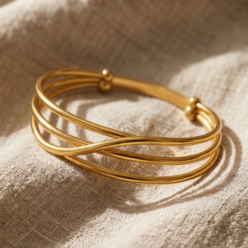 Triple Layer Minimalist Gold Cuff Bracelet