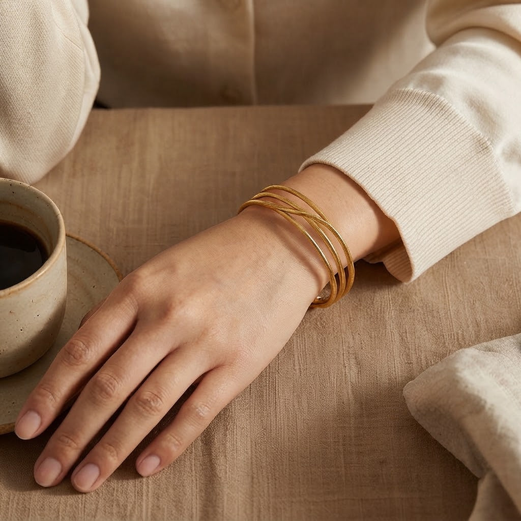 Triple Layer Minimalist Gold Cuff Bracelet