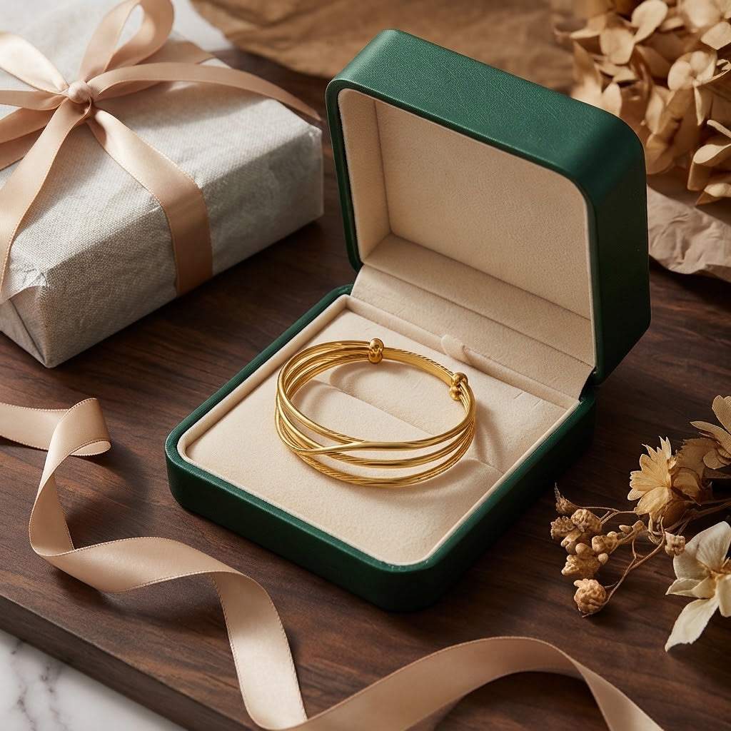 Triple Layer Minimalist Gold Cuff Bracelet