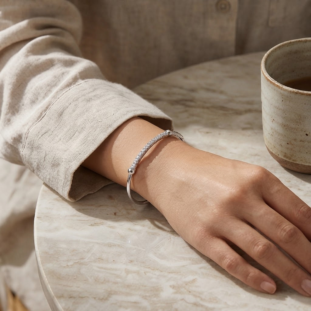 Classic Diamond Accent Minimalist Cuff Bracelet