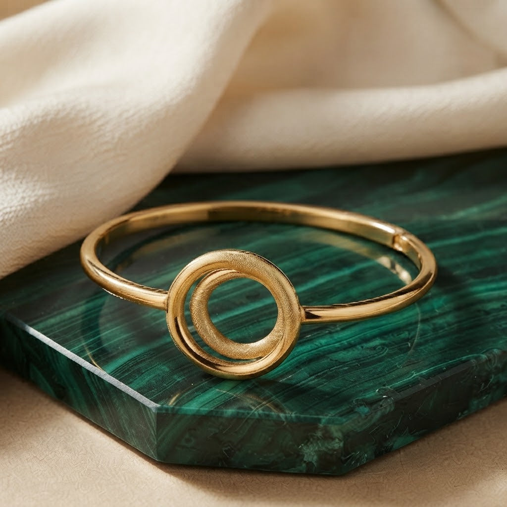 Golden Interlocking Circle Statement Cuff Bracelet